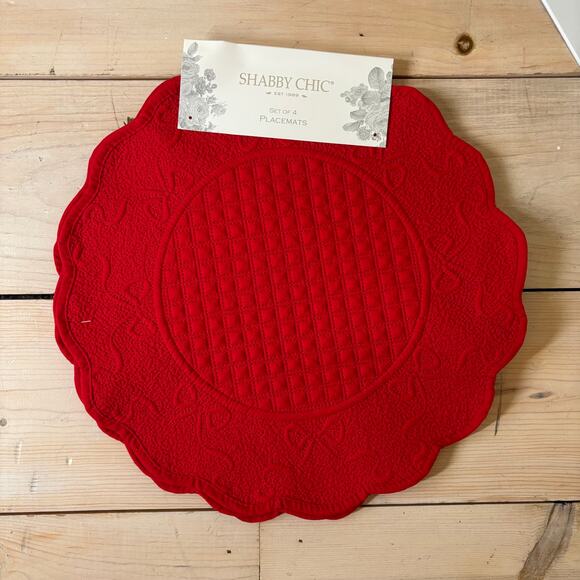 (4) Shabby Chic NWT Red Round Fabric Bow Design Placements Set of 4 - Picture 1 of 4